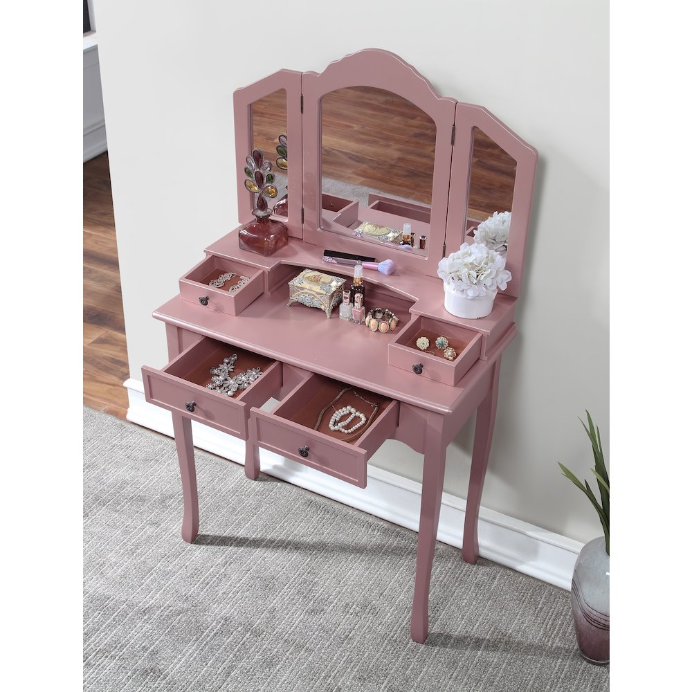 Sanlo Rose Gold Finish Wood Vanity, Makeup Table and Stool Set. Picture 4