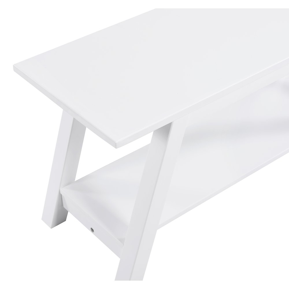 Elyz Solid Wood Bench with Shelf, 36 Inch Long, White. Picture 5