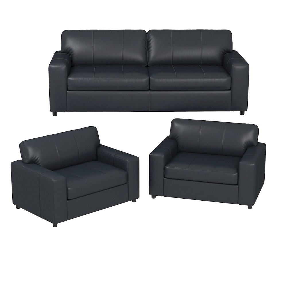 Sakan Leather Upholstered 3-Piece Living Room Set, Sofa and 2 Cutler Chairs. Picture 1