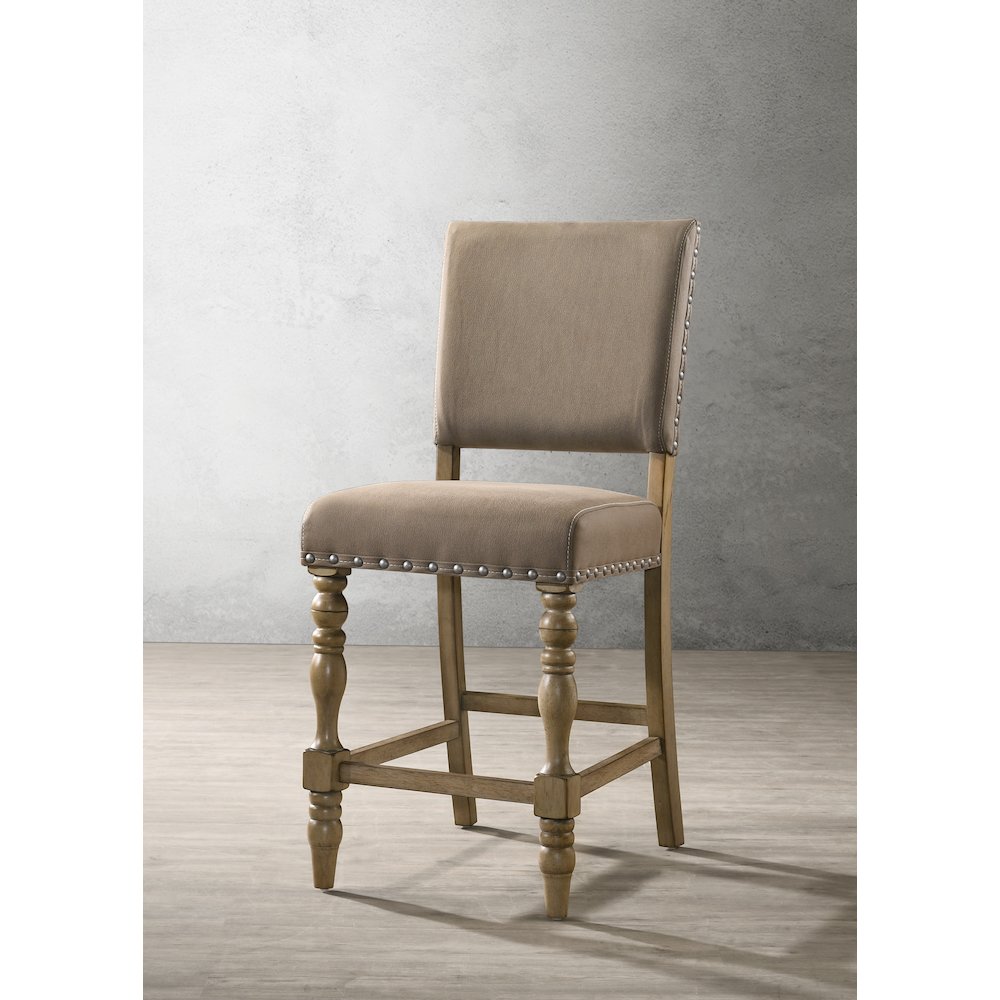 Birmingham Script Printed Driftwood Finish Counter Height Dining Chair, Set of 2. Picture 3