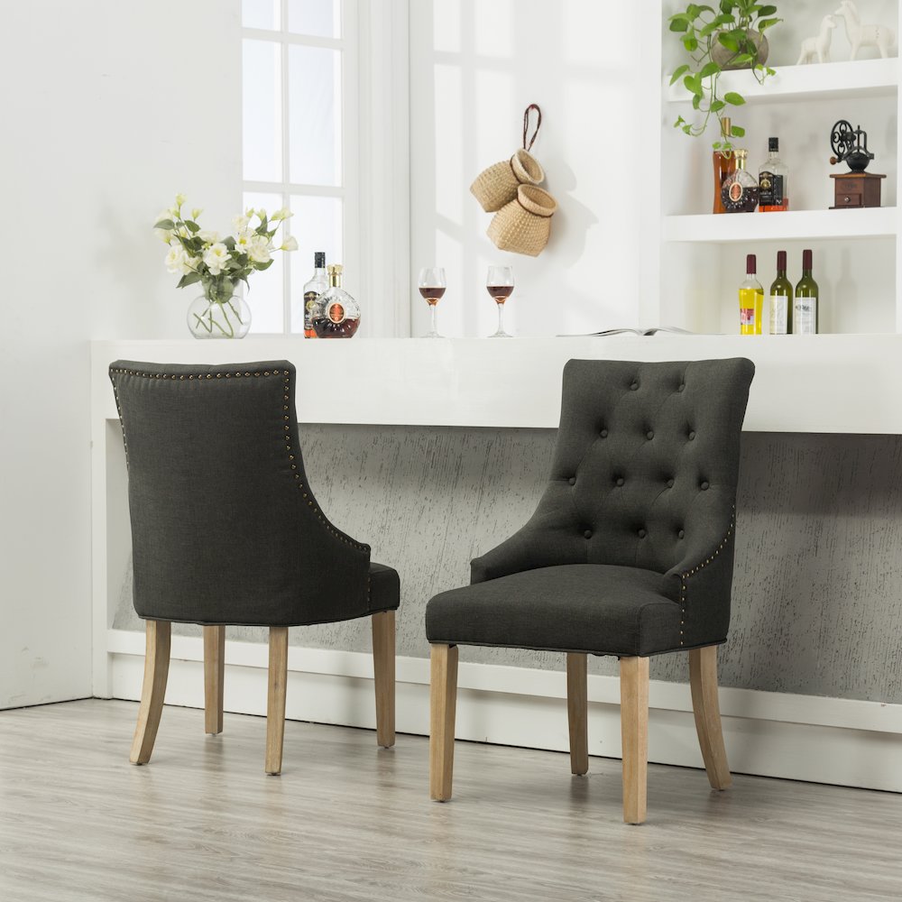 Luna Charcoal Button Tufted Solid Wood Wingback Chairs with Nail Heads Set of 2. Picture 3