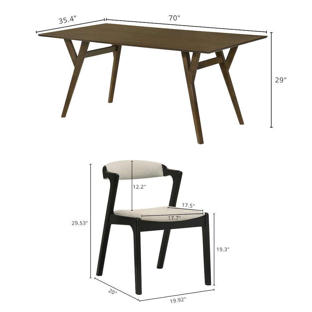 Modern 7-Piece Dining Set, Walnut Finished Dining Table with 6 Black Chairs. Picture 16