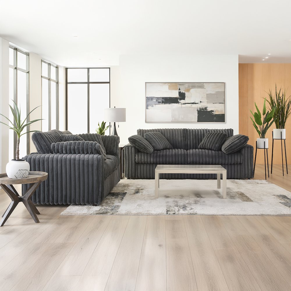 Belvoir 3-Piece Living Room Set, Sofa Loveseat and Ottoman, Charcoal. Picture 3