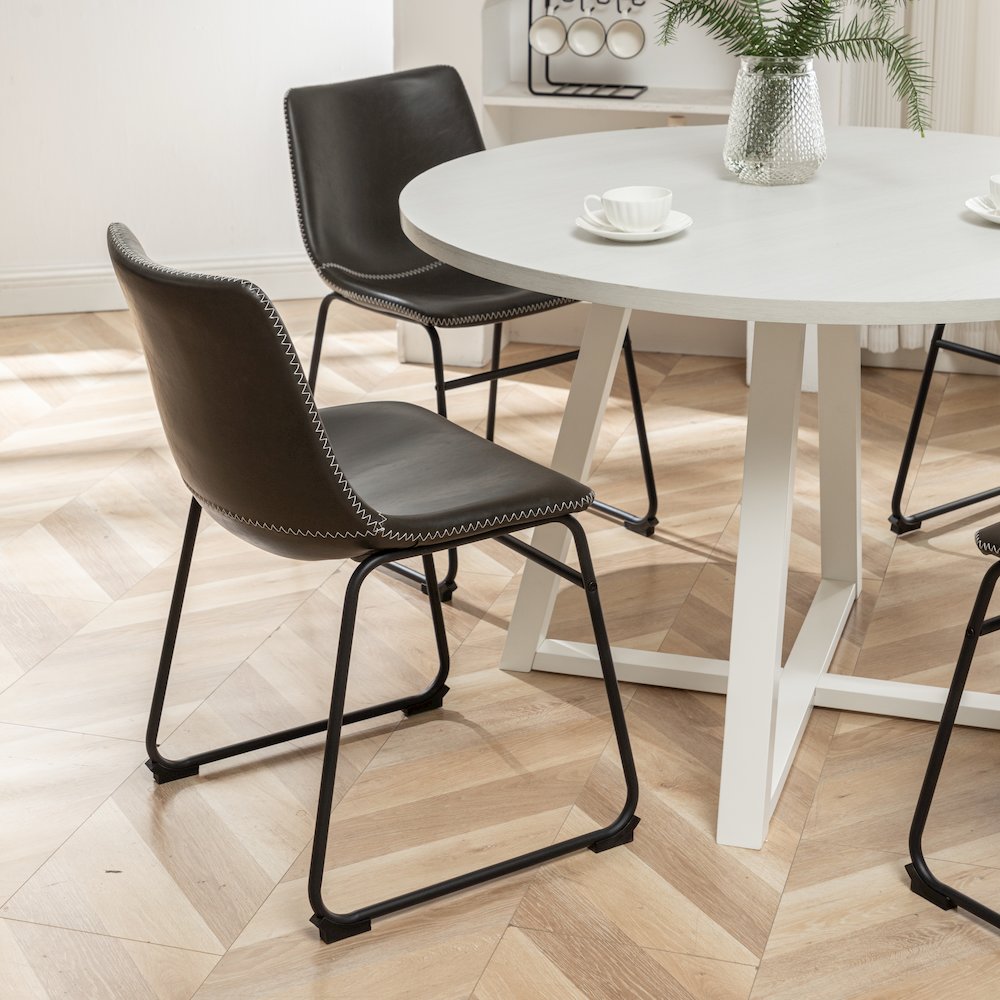 Varna 5-Pc Round Dining Set, Trestle Dining Table with 4 Chairs, Antique Gray. Picture 5