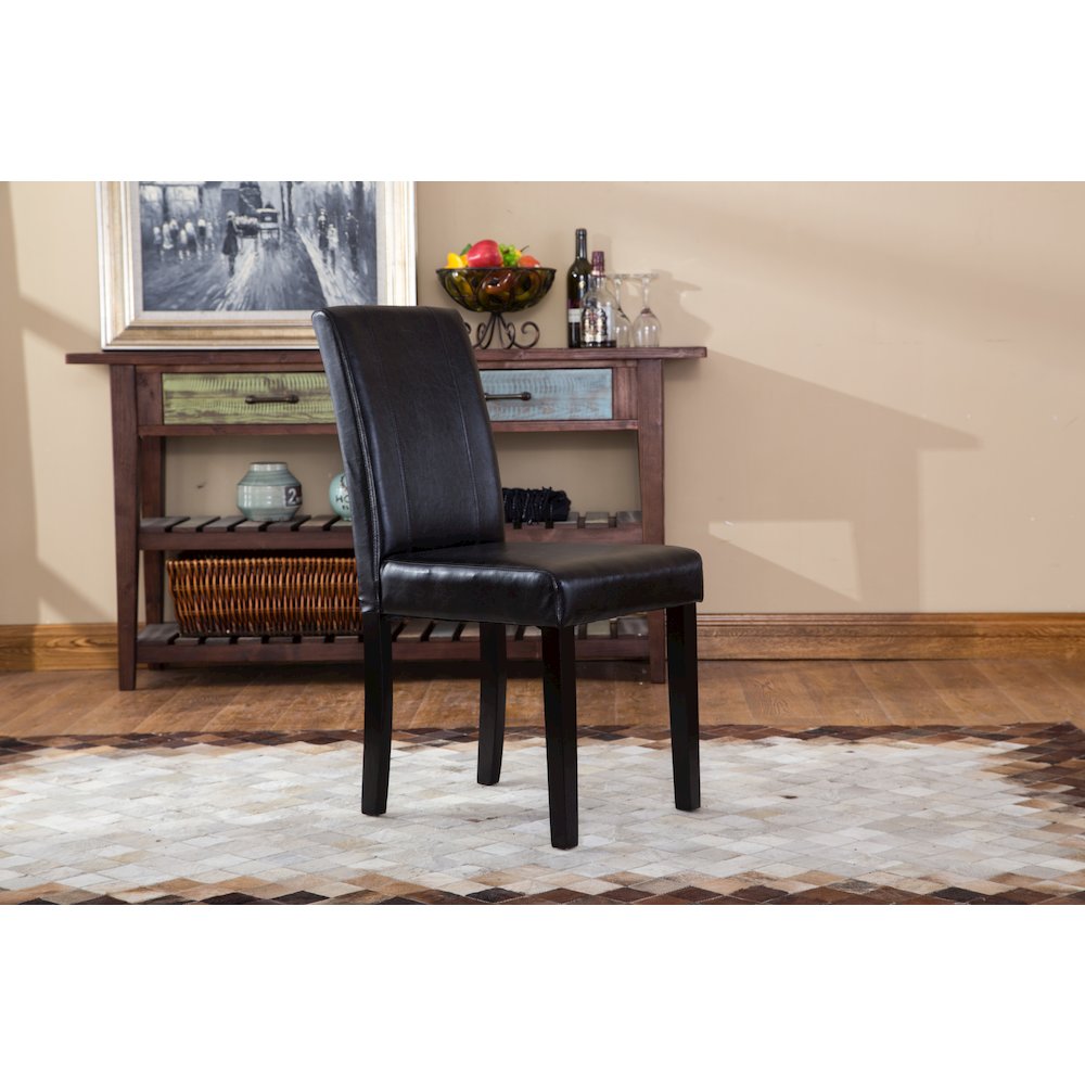 Urban Style Solid Wood Leatherette Padded Parson Chair, Black, Set of 2. Picture 5