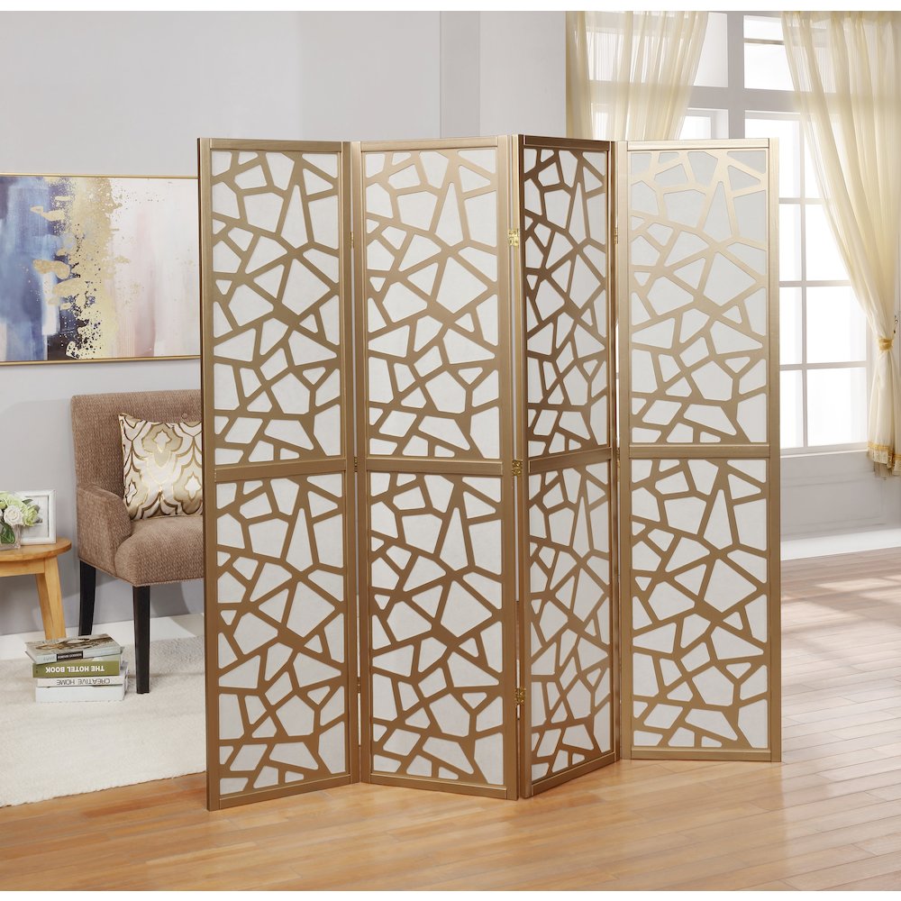 Giyano Gold 4 Panel Screen Room Divider. Picture 2
