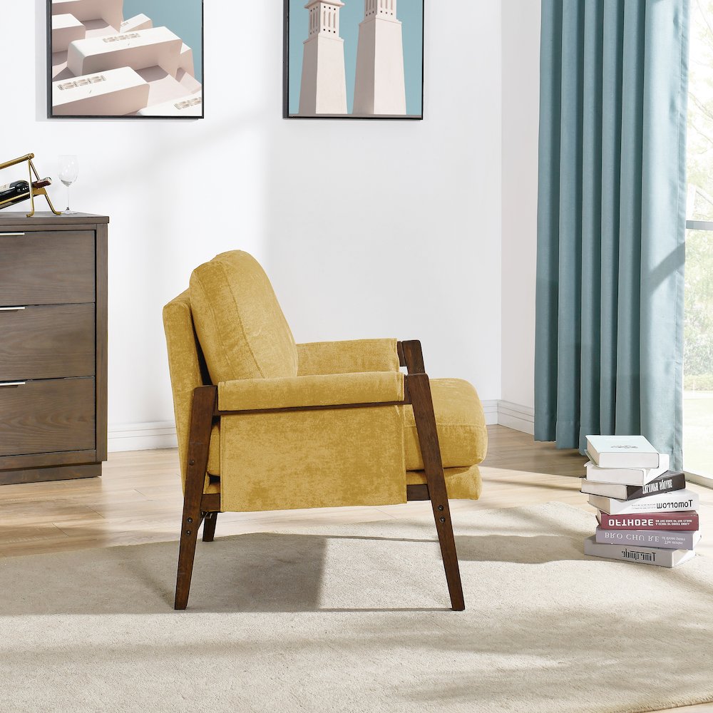 Kelly Mid-Century Modern Velvet Accent Armchair, Yellow. Picture 4