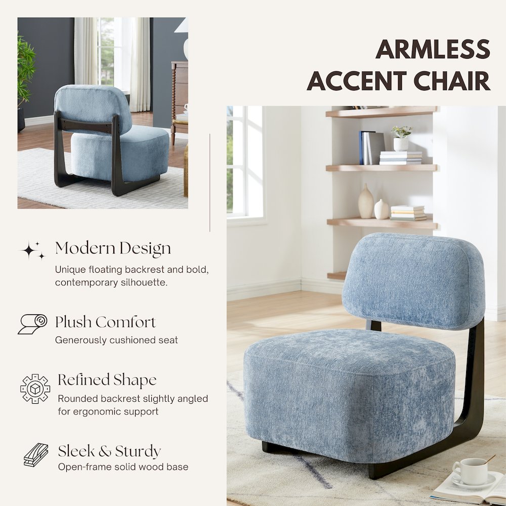 Solara Modern Accent Chair with Solid Wood Frame, Blue. Picture 5