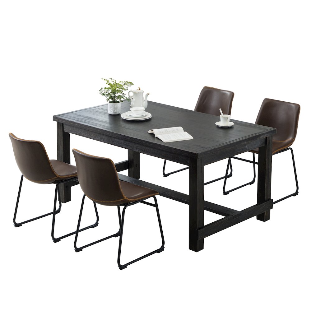 Lotusville Antique Wood Finished Dining Set: Table and Four Chairs, Brown. Picture 1