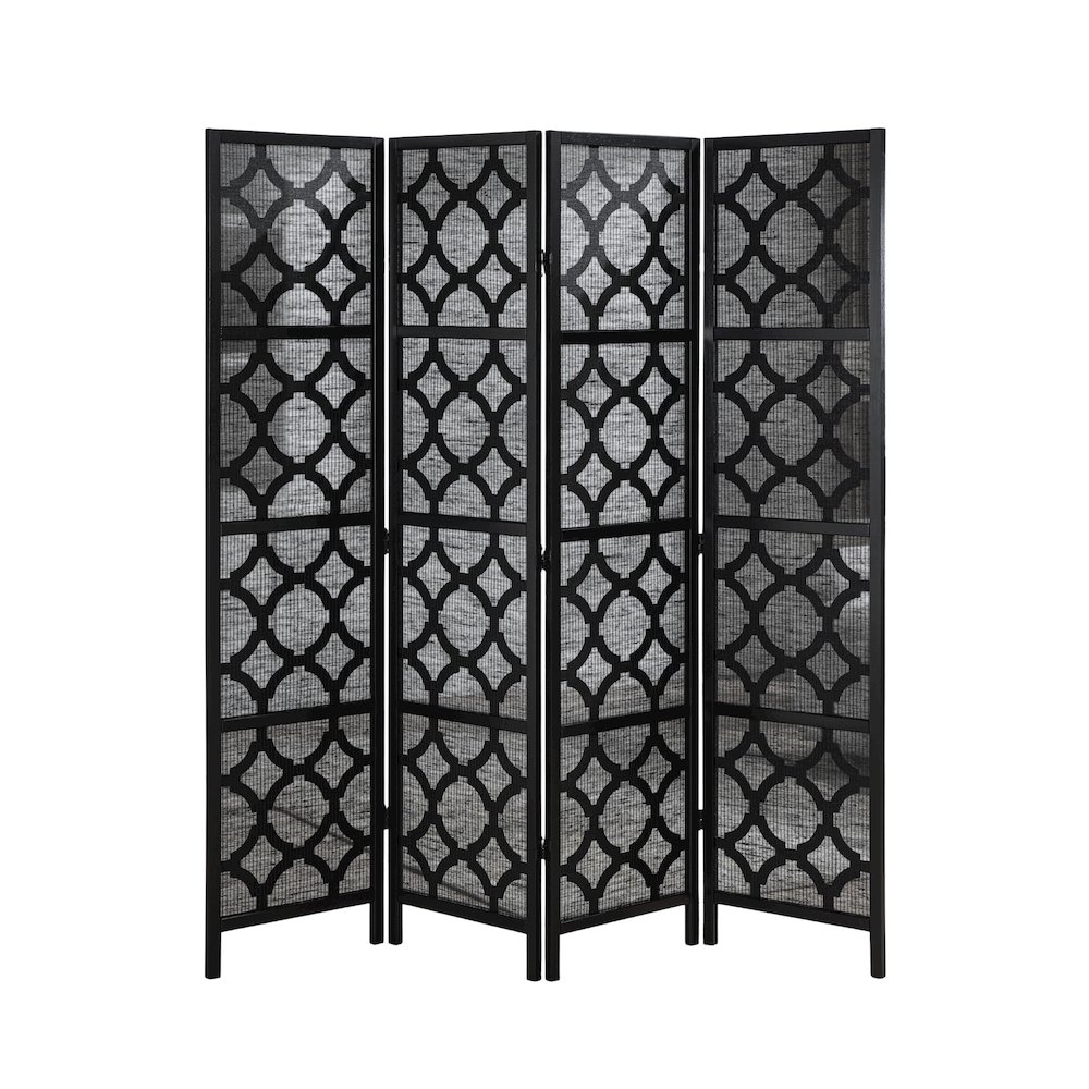 Quarterfoil Diamond Design 4-Panel Room Divider, Black. Picture 1