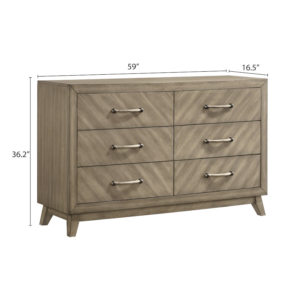 Arena Contemporary 6-Drawer Dresser in Weathered Sand. Picture 6