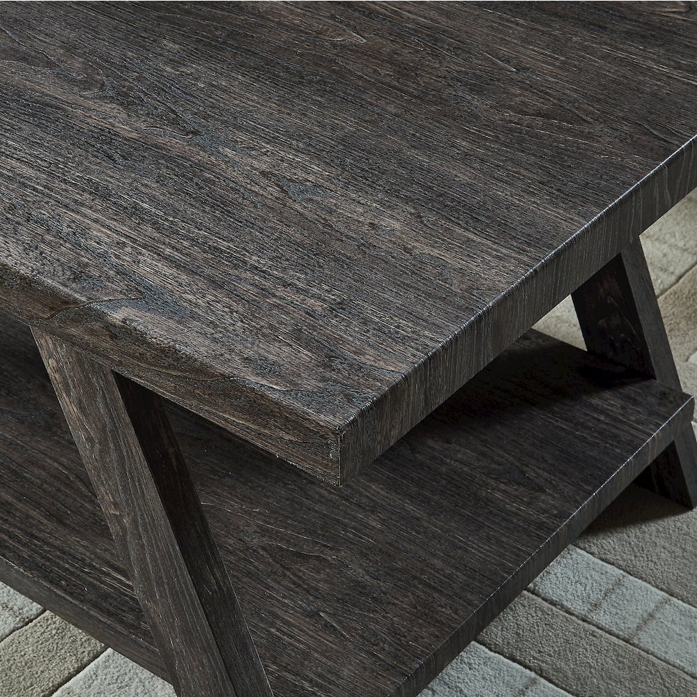 Athens Contemporary Replicated Wood Shelf End Table in Charcoal Finish. Picture 5