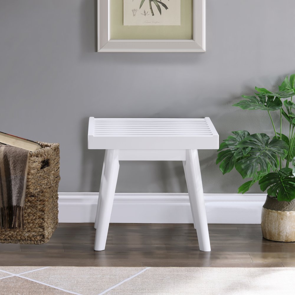 Larwich Solid Wood Slatted Bench, 19 Wide, White. Picture 2