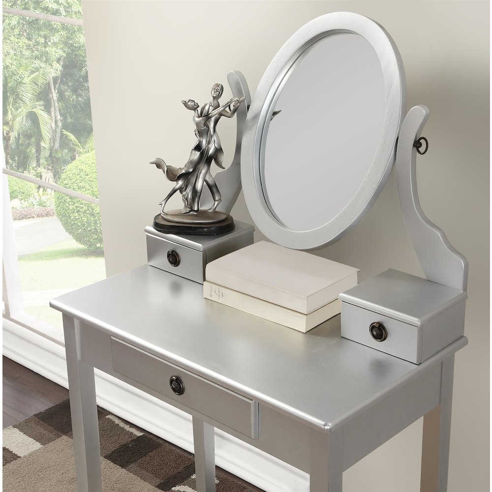 Moniys Wood Makeup Vanity Table and Stool Set, Silver. Picture 4