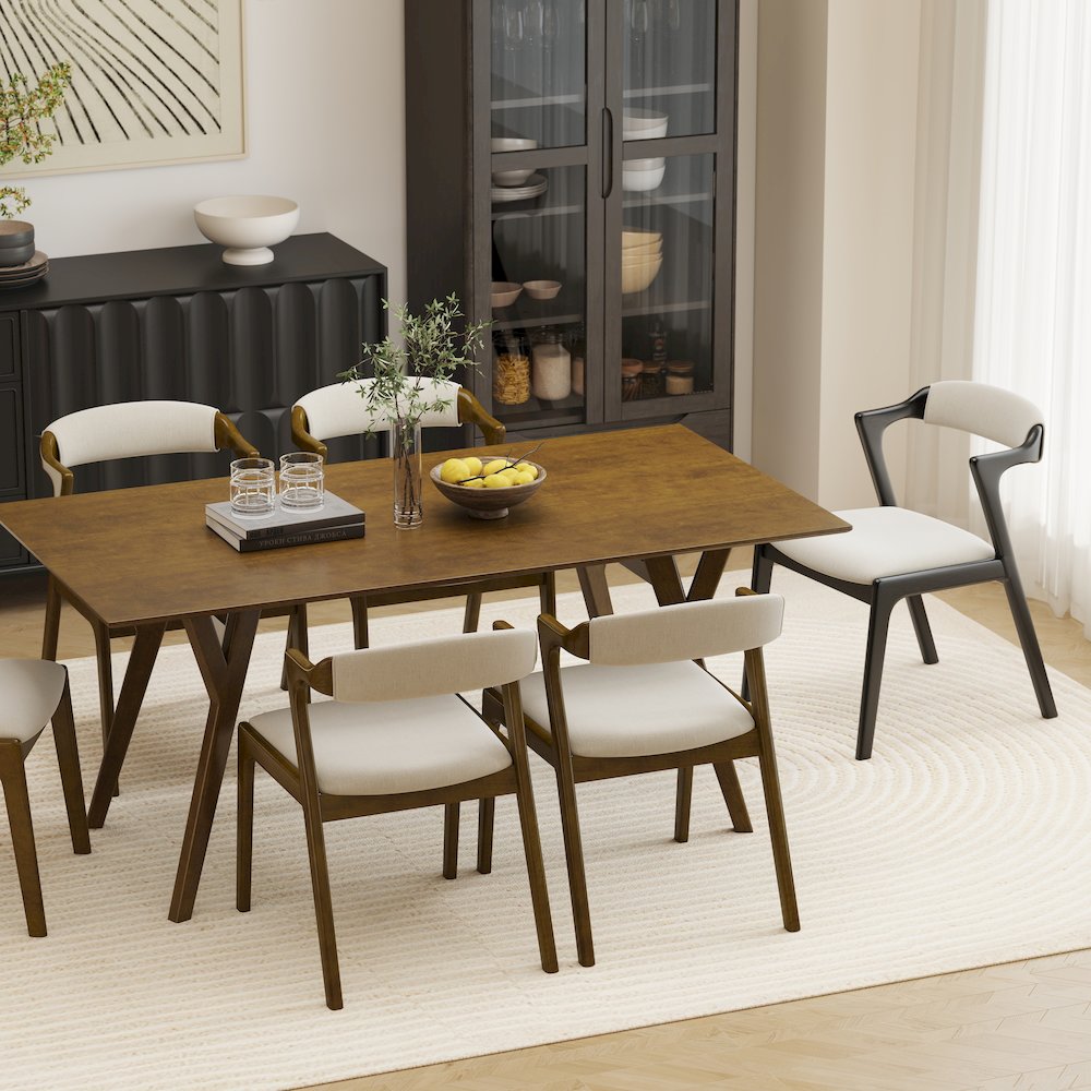 Lavin Modern 7-Piece Dining Set, Dining Table with 2 Black and 4 Walnut Chairs. Picture 4