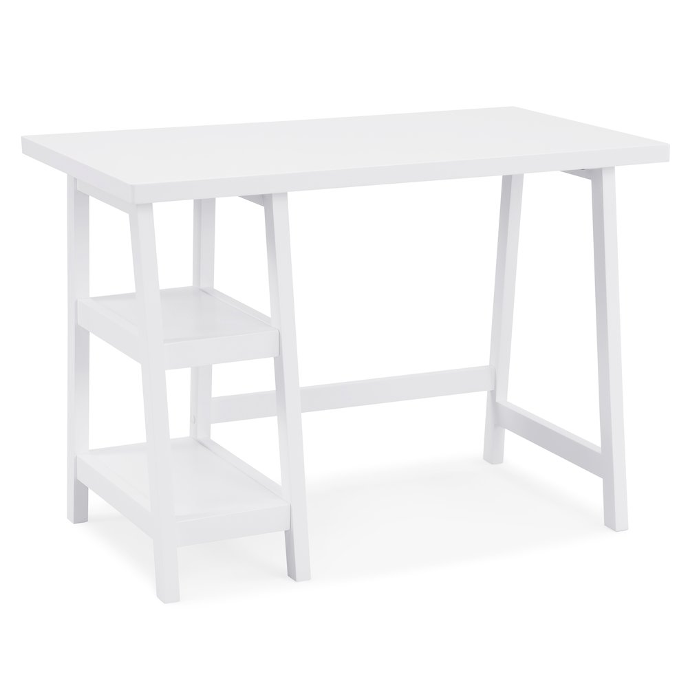 Redina Contemporary Wood Writing Desk with Storage, White. Picture 1