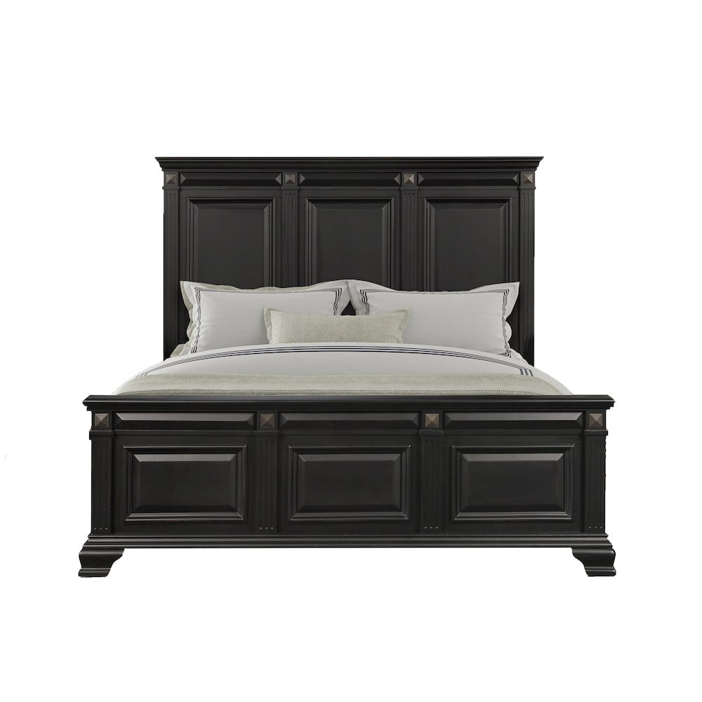 Renova Vintage Black Wood Panel Bed, King. Picture 1