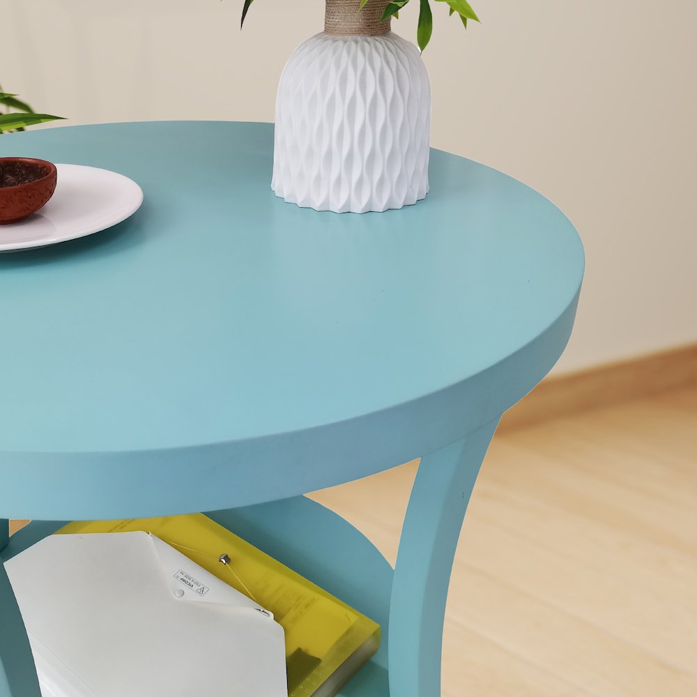 Perth Round End Table with Shelf, Teal. Picture 4