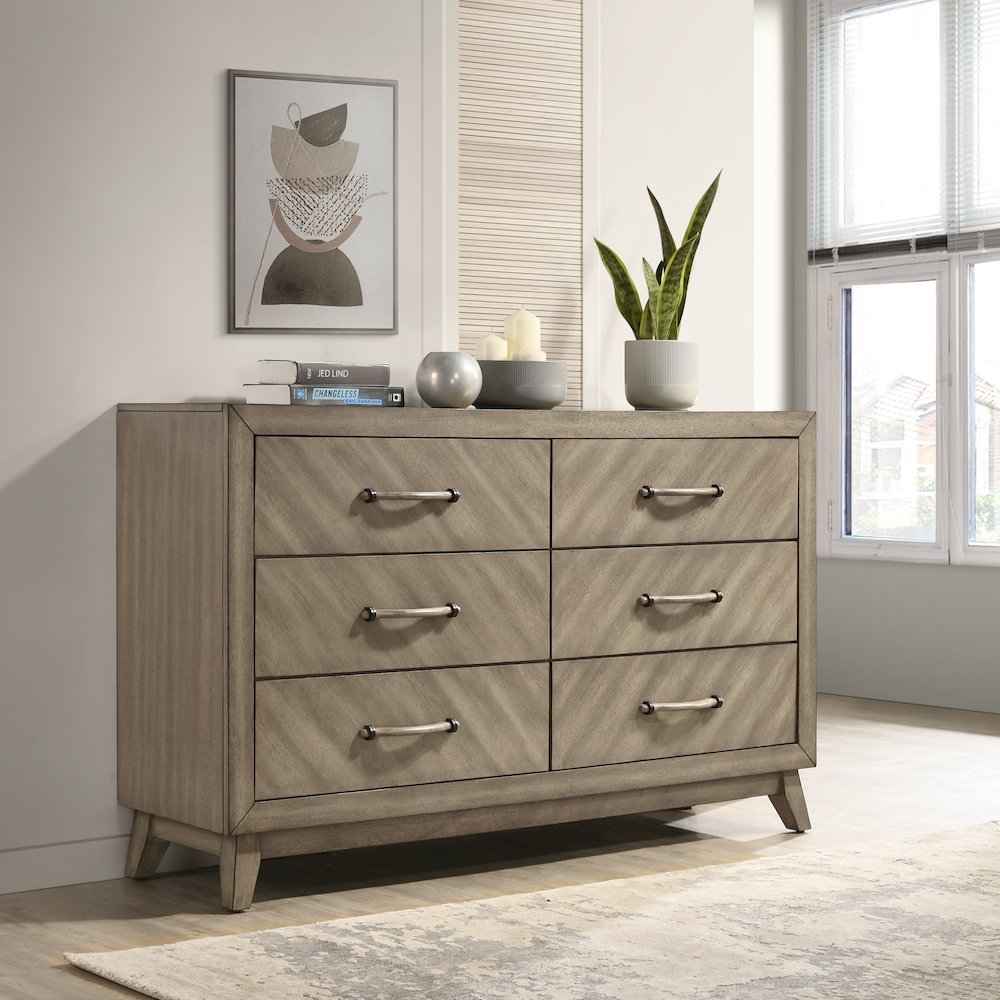 Arena Contemporary 6-Drawer Dresser in Weathered Sand. Picture 2
