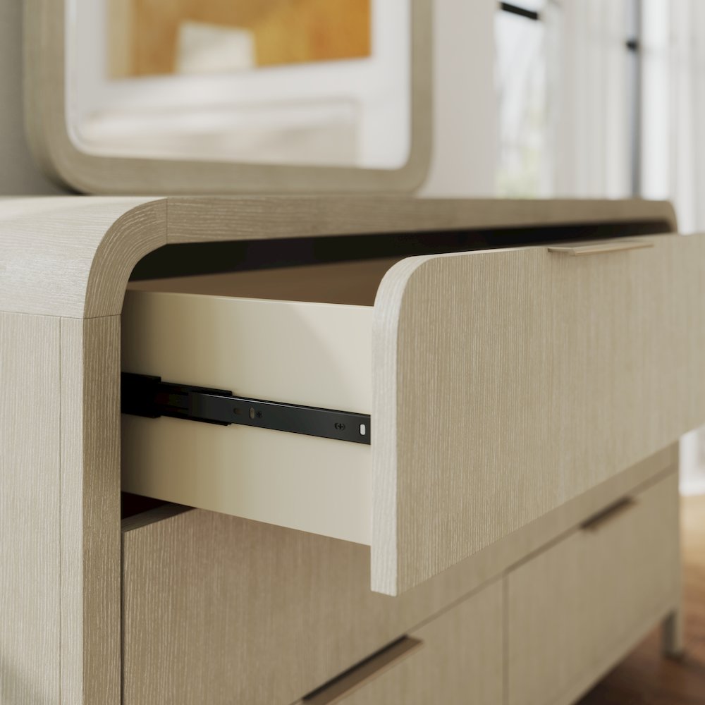 Tavari Contemporary 6-Drawer Wood Dresser with Mirror, Light Gray. Picture 5