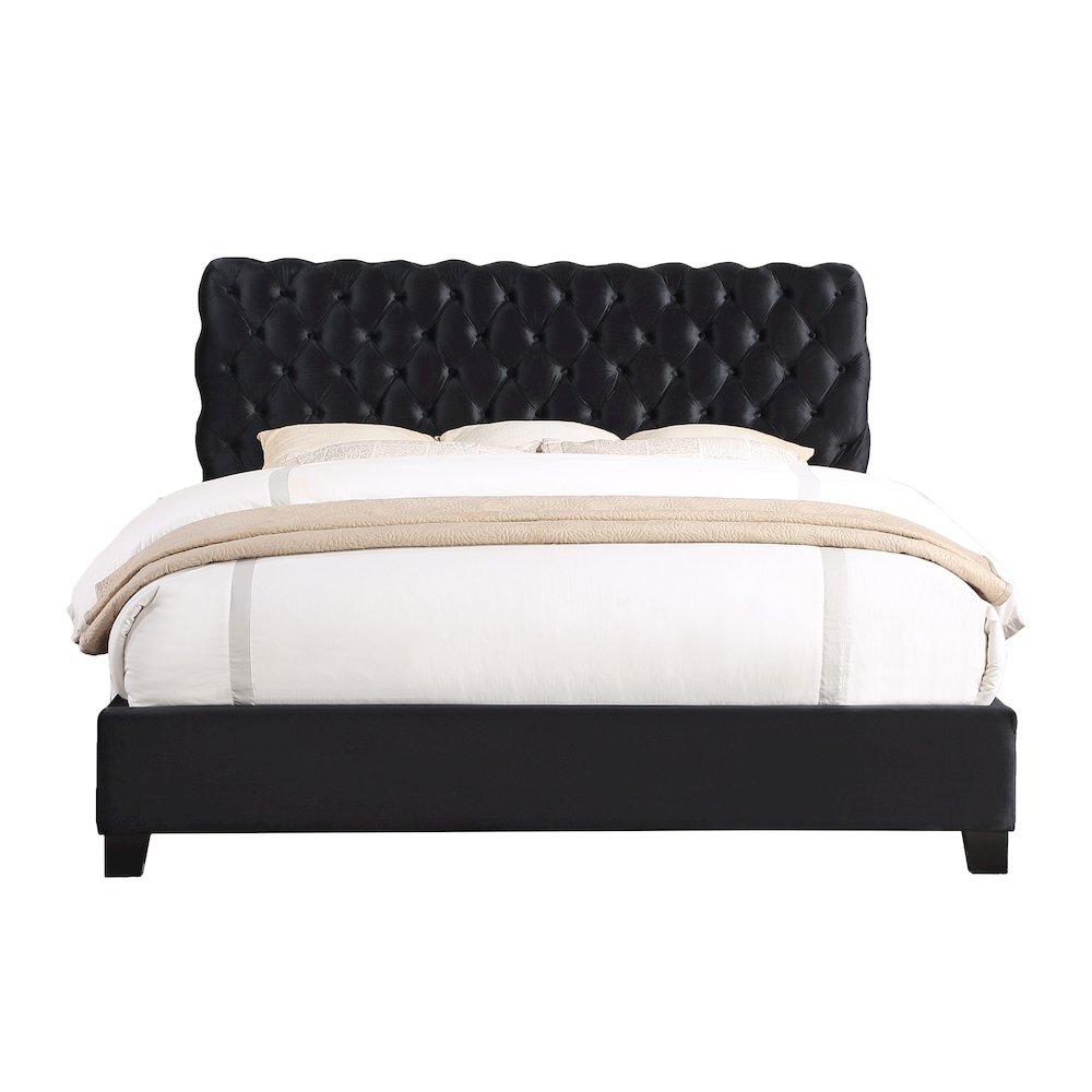 Apoera Velvet Upholstered Button Tufted Bed, King, Black. Picture 1