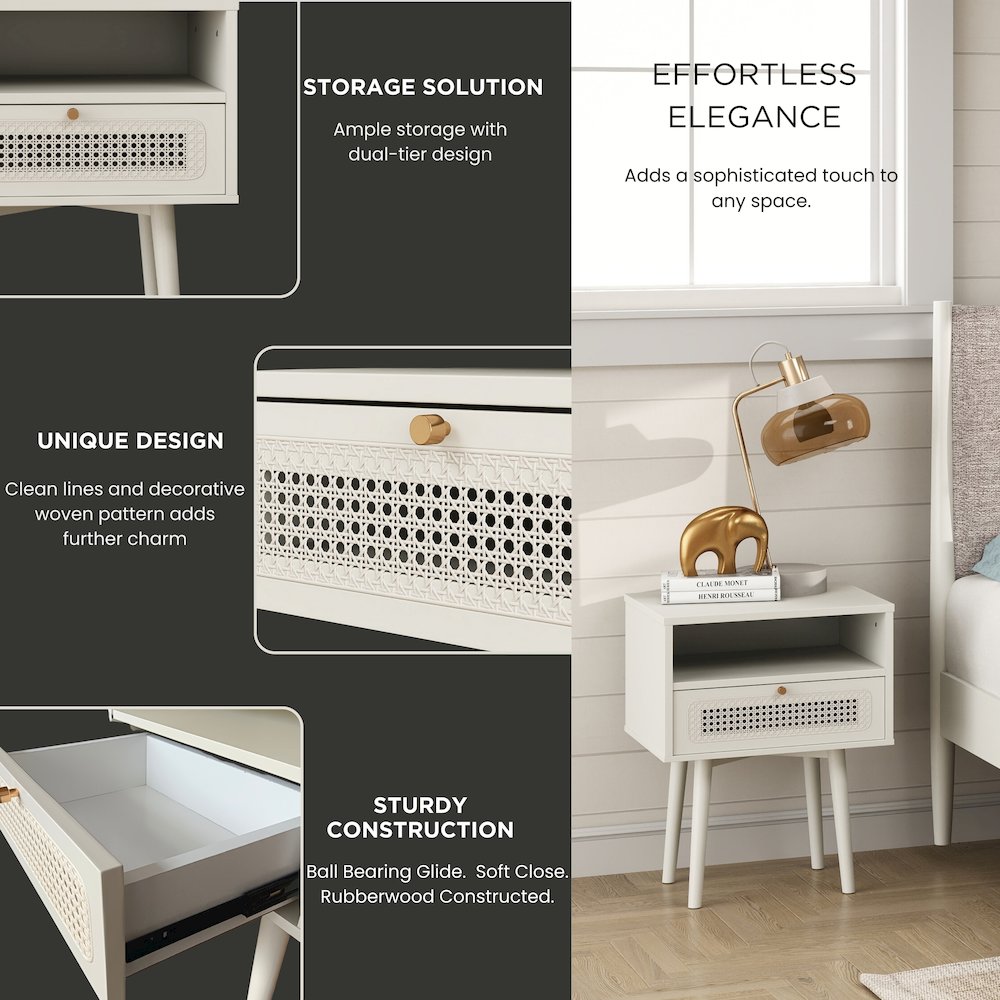 Feeney 3-Pc Bedroom Set, Platform Bed with Two Nightstands, Cream White, Queen. Picture 5