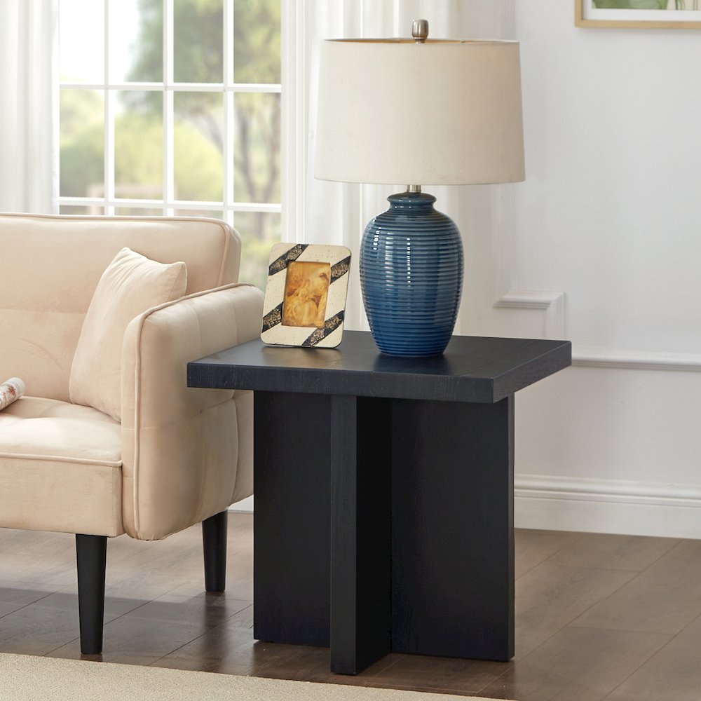 Mchome Square End Table, Nightstand, Black Finish. Picture 2