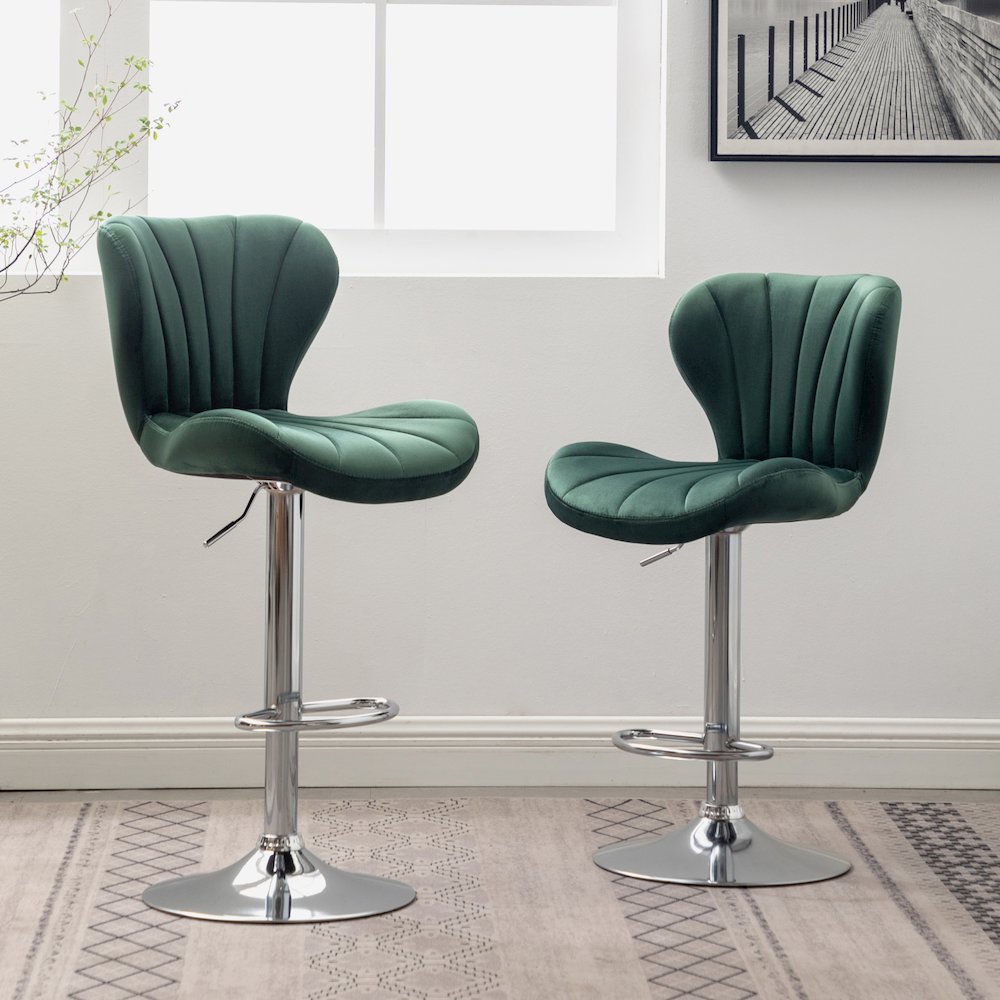 Ellston Upholstered Adjustable Swivel Barstools in Green, Set of 2. Picture 2