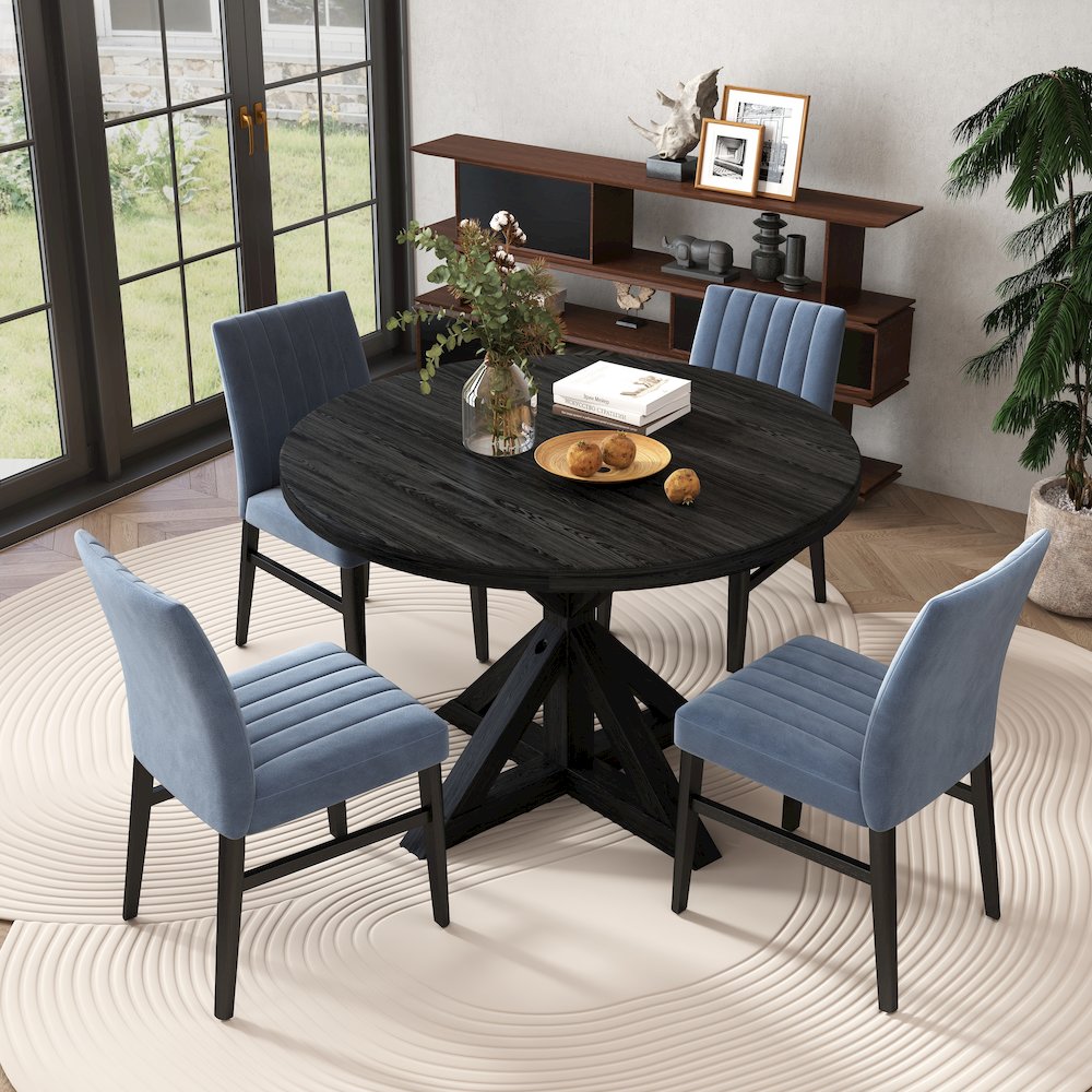 Walton 5-Piece Round Cross-Buck Table with 4 Side Chairs. Picture 3
