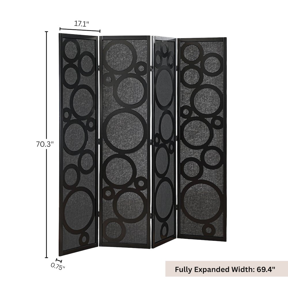 4-Panel Room Divider, Decorative Folding Freestanding Privacy Screen, Black. Picture 5