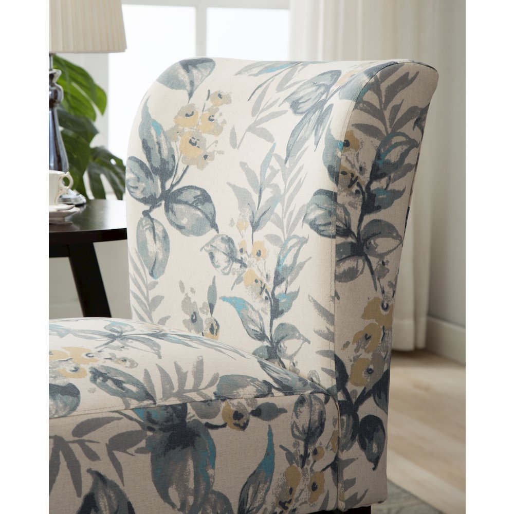Capa Print Fabric Armless Contemporary Accent Chair, Blue Leaves. Picture 7