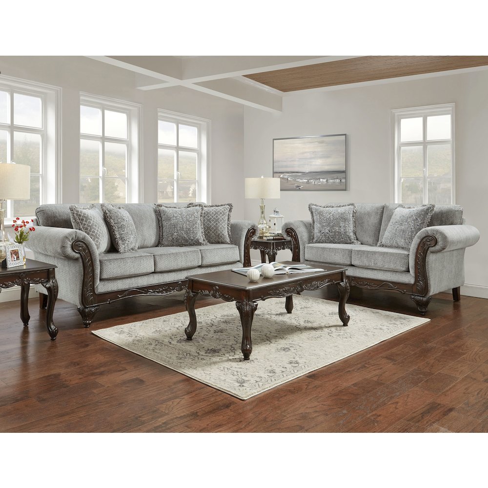 Hernen Carved Wood Frame Gray 5-Piece Living Room Set. Picture 2