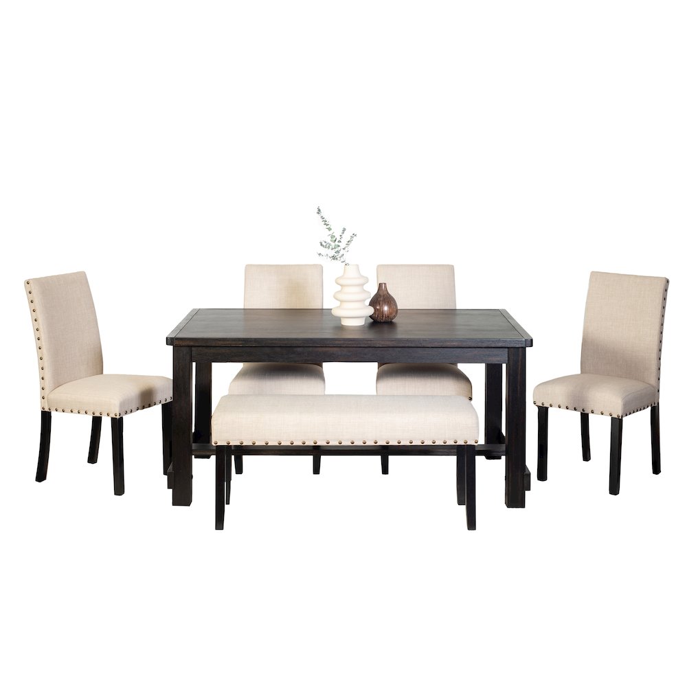 6-Piece Dining Set, Dining Table with 4 Stylish Chairs and a Bench, Tan. Picture 1