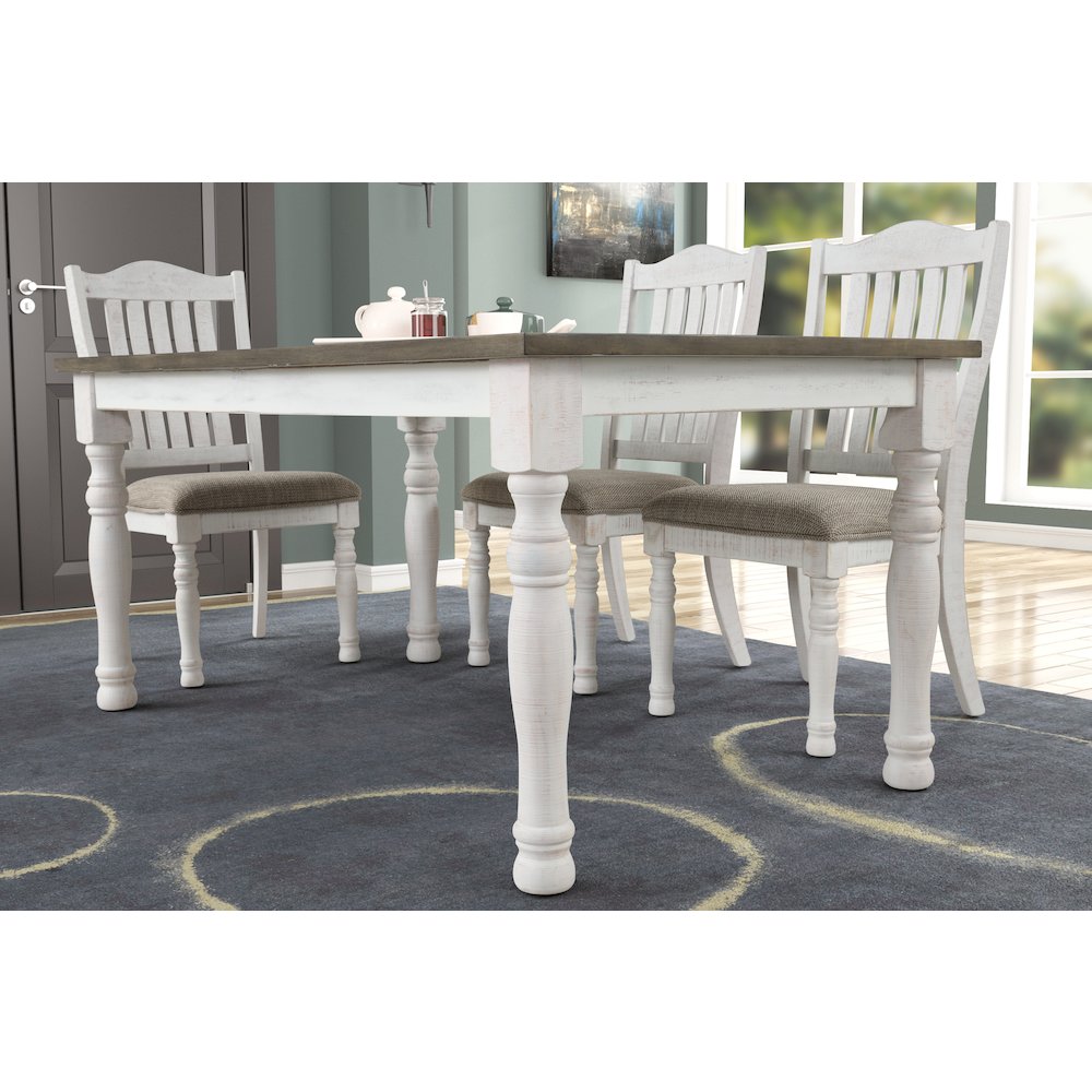 Ebret Farmhouse Two-tone Distressed Wood Dining Table, Brown and White. Picture 6