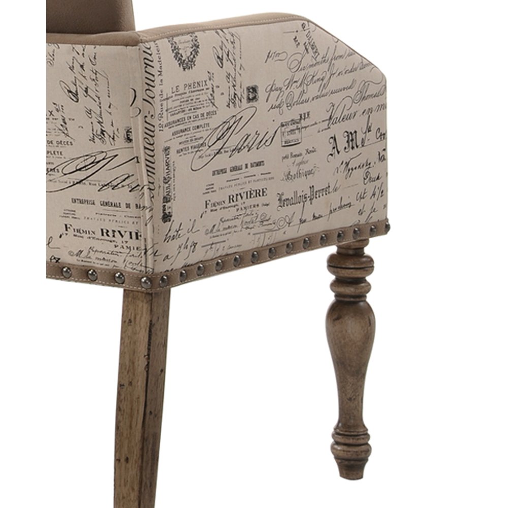Birmingham Script Printed Driftwood Finish Dining Arm Chair, Set of 2. Picture 8