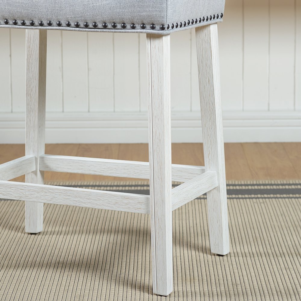 CoCo Counter Height Saddle Seat Stools, White-Washed Finish, Gray, Set of 2. Picture 5