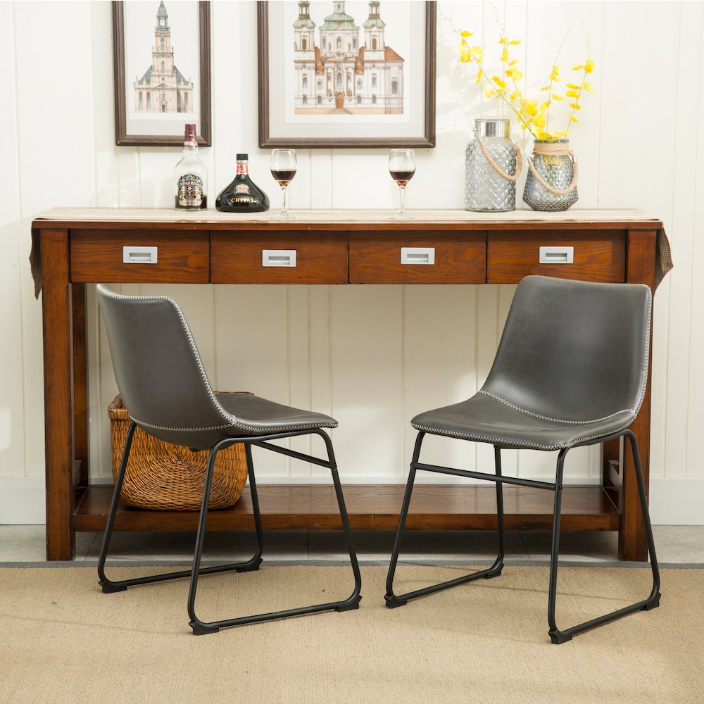Lotusville Vintage PU Leather Dining Chairs, Antique Gray, Set of 2. Picture 2