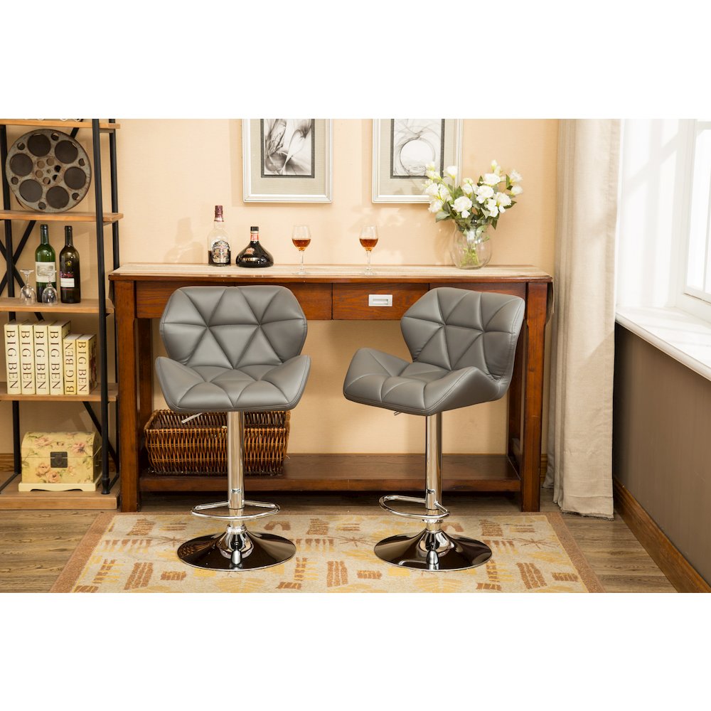 Glasgow Contemporary Tufted Adjustable Height Gray Bar Stools, Set of 2. Picture 5