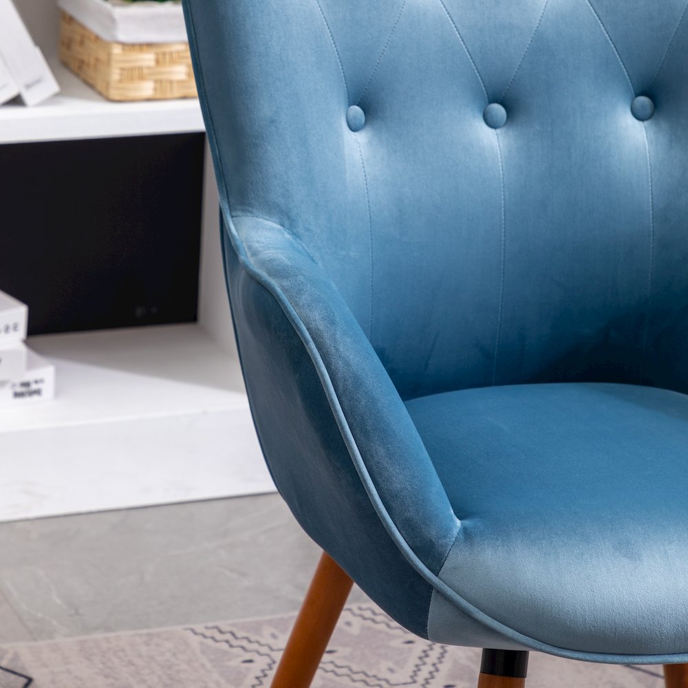 Doarnin Contemporary Silky Velvet Tufted Button Back Accent Chair, Blue. Picture 11