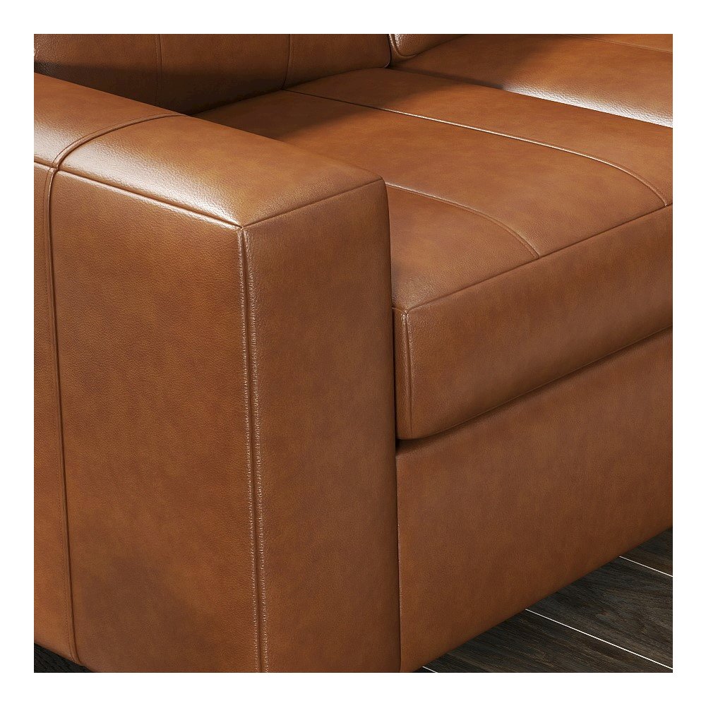 Sakan Leather 4-Pc Living Room Set, Sofa Loveseat, Chair and Ottoman, Caramel. Picture 8