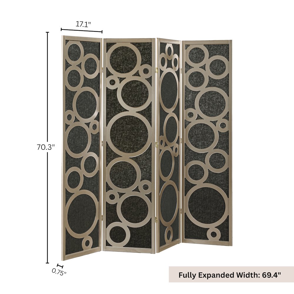 4-Panel Room Divider, Decorative Folding Freestanding Privacy Screen, Gold. Picture 5