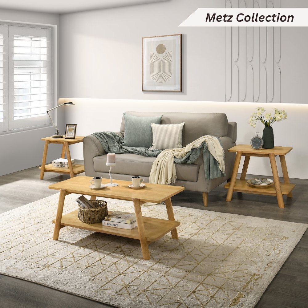 Metz Mid-Century Modern Wood Shelf Coffee Table, Natural Oak Finish. Picture 6