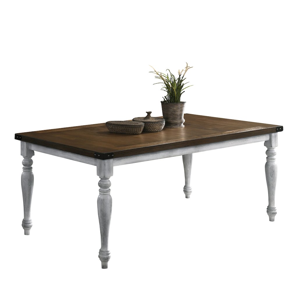 Salines Two-tone Wood Turned Leg Dining Table, Rustic White and Oak. Picture 1