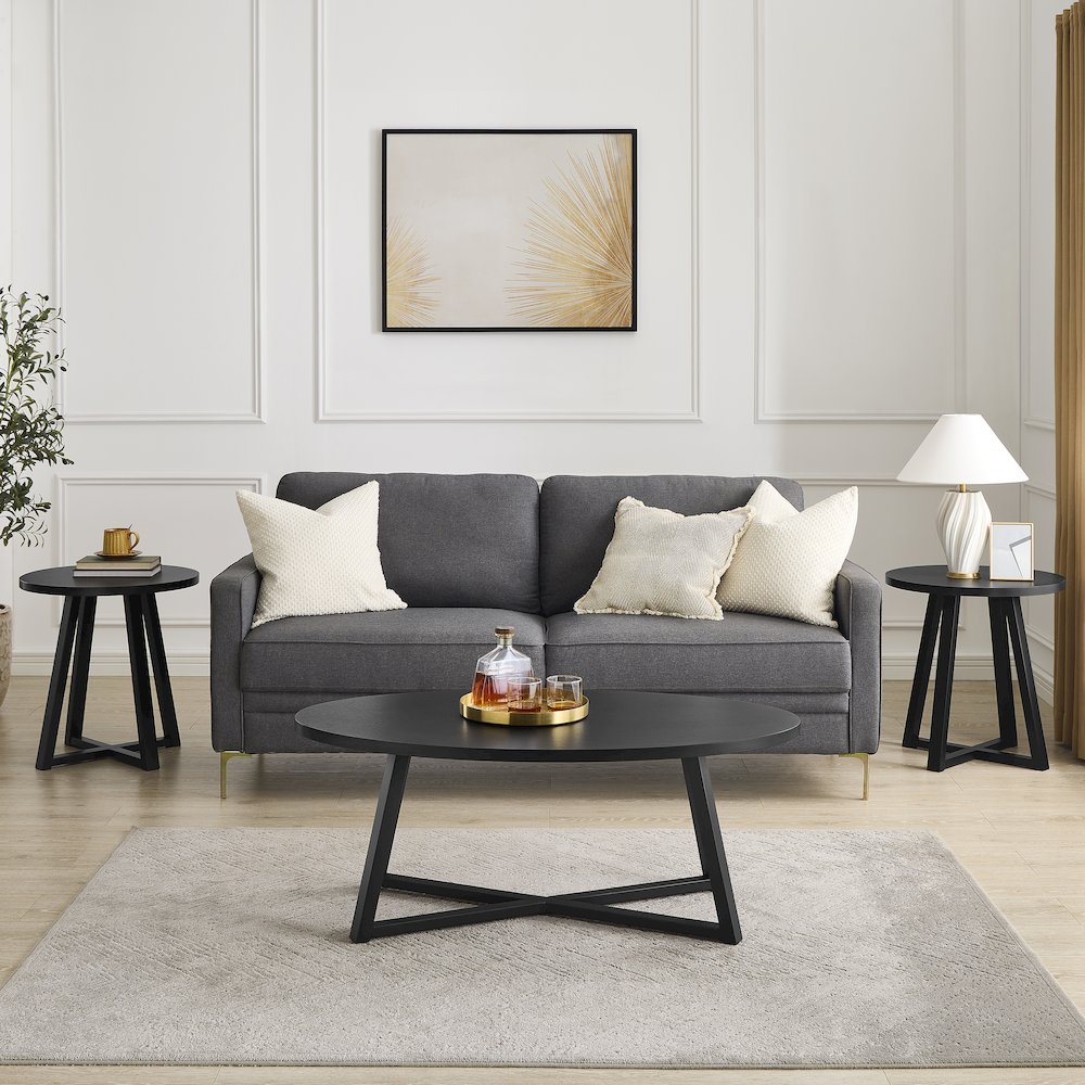 Modern Harmony 3-Piece Wood Oval Coffee Table Set. Picture 7