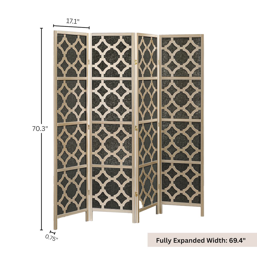 4-Panel Room Divider, Decorative Folding Freestanding Privacy Screen, Gold. Picture 5