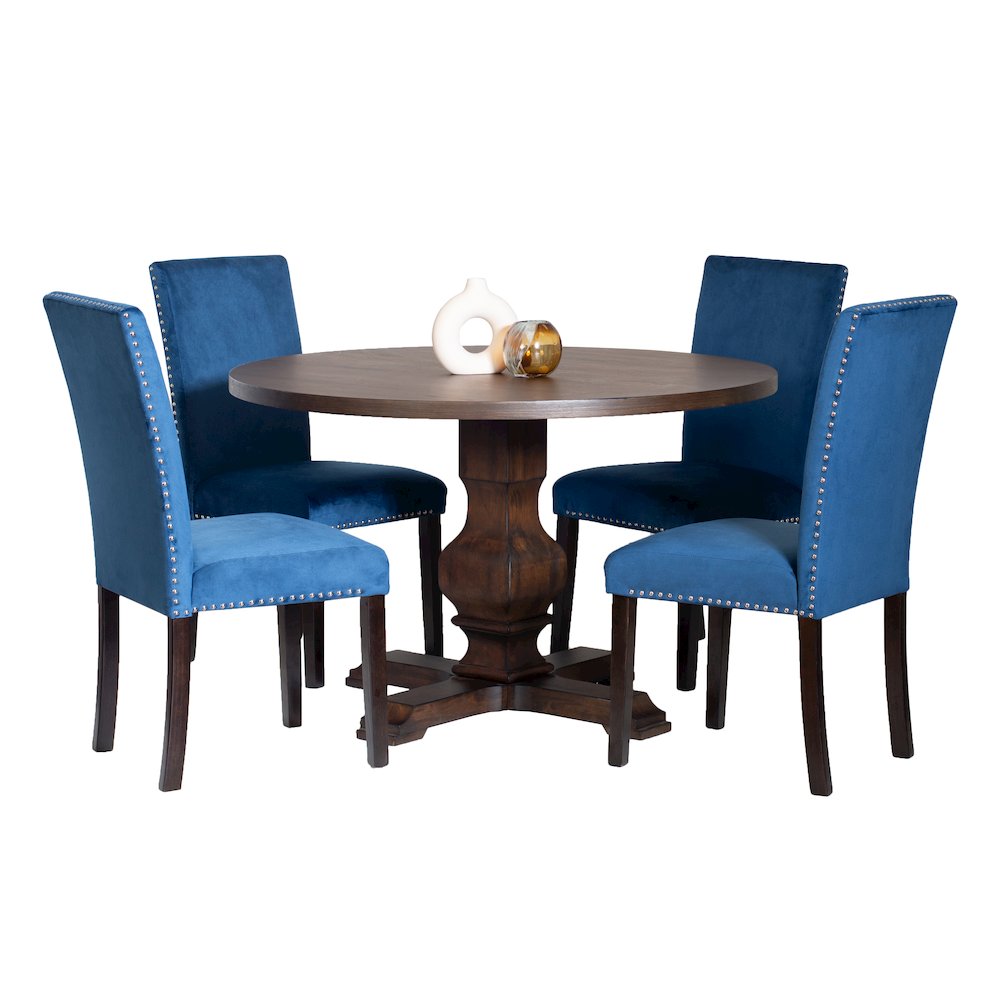 Fordsville 5-Pc Dining Set, Pedestal Round Table with 4 Stylish Chairs, Blue. Picture 1