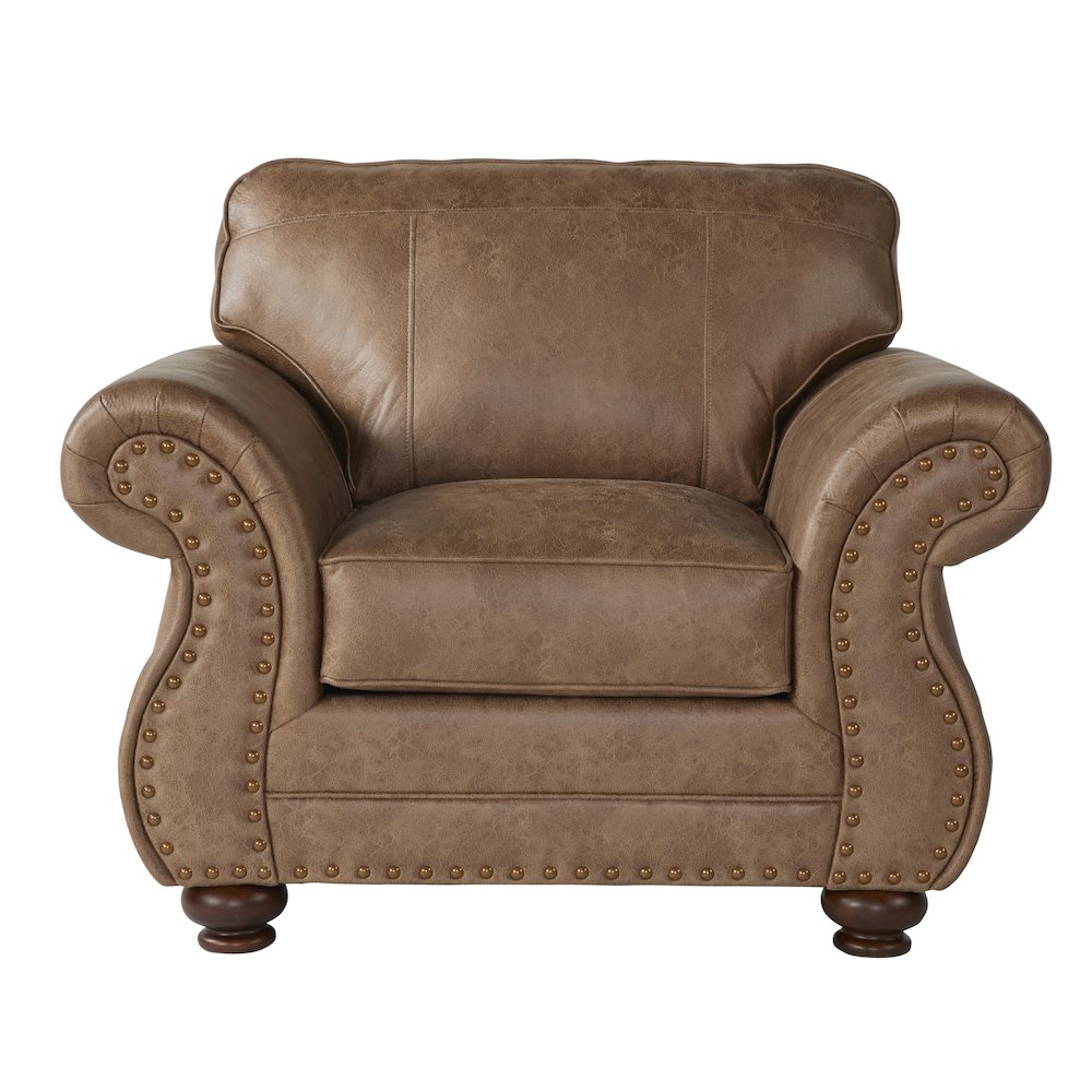Leinster Faux Leather Armchair with Antique Bronze Nailheads in Jetson Ginger. Picture 2