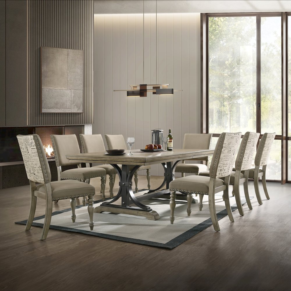 Birmingham 9-Piece Extendable Table with Nailhead Chairs Dining Set, Driftwood. Picture 2