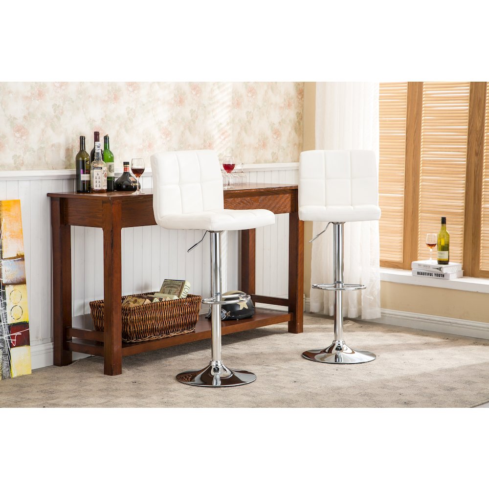 Biscc 2 Swivel Elegant PU Leather Modern Adjustable Hydraulic Bar Stools, White. Picture 2