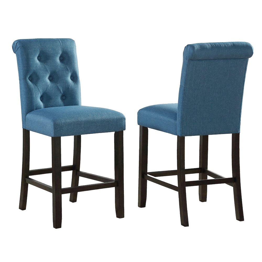 Leviton Solid Wood Tufted Asons Counter Height Stool, Set of 2, Blue. Picture 4